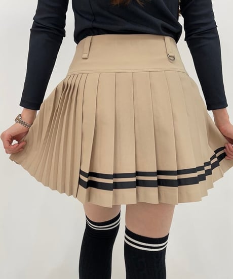 ダブルラインデュアルプリーツスカート (大きいサイズあり/4colors)