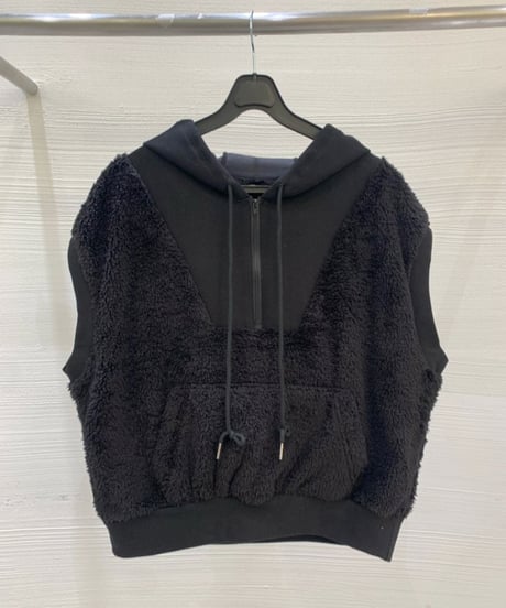 ボアフード付きハーフジップスウェットベスト(2colors)