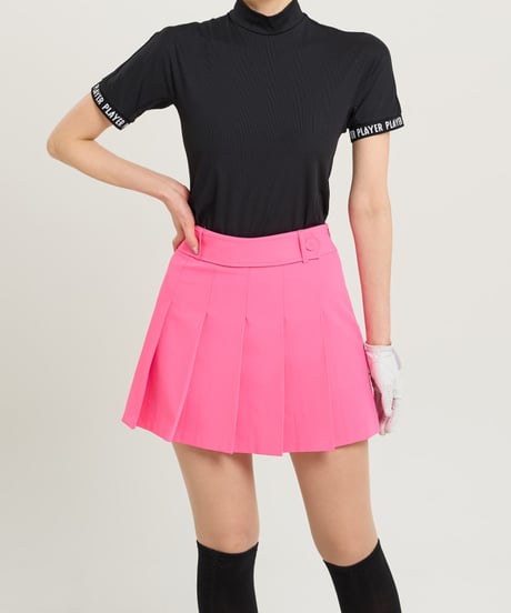 袖レタリングリブモックネック半袖シャツ (大きいサイズあり/4colors)