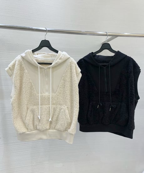ボアフード付きハーフジップスウェットベスト(2colors)