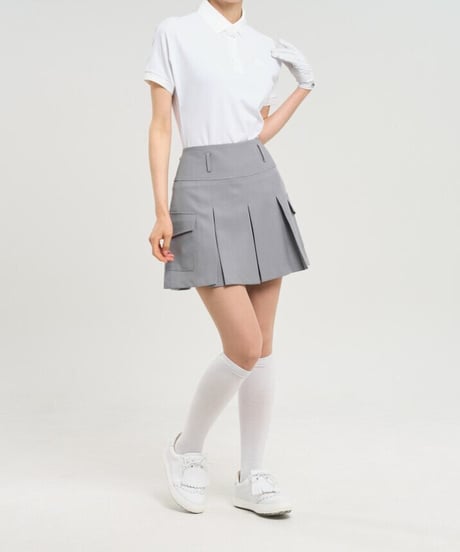 ハイウエストサイドポケットプリーツスカート (2colors)