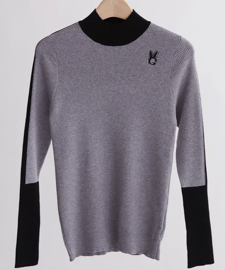 バイカラーGロゴモックネックニットプルオーバー (3colors)