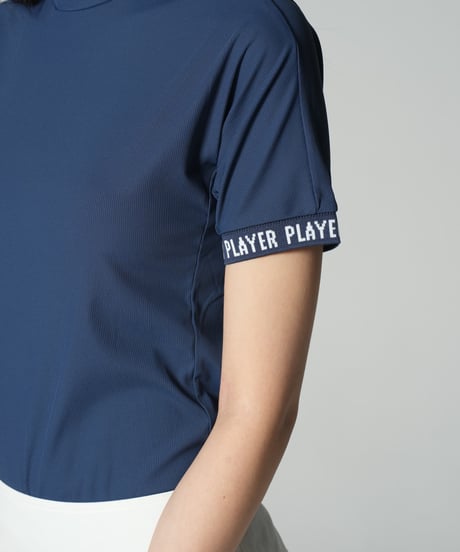 袖レタリングリブモックネック半袖シャツ (大きいサイズあり/4colors)