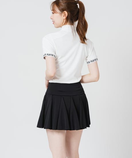 袖レタリングリブモックネック半袖シャツ (大きいサイズあり/4colors)
