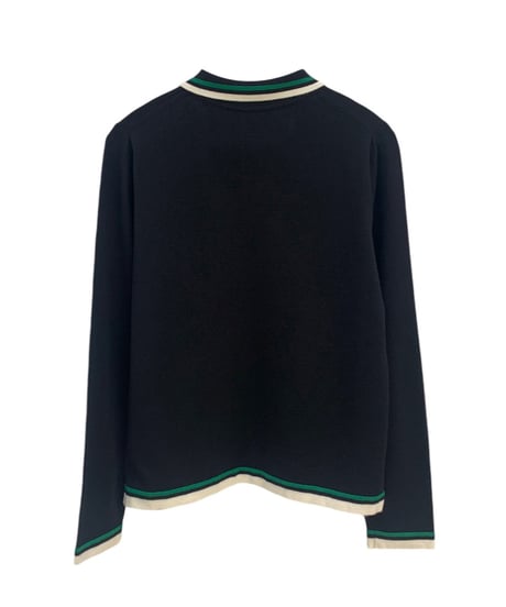 クラシックストライプカラーロングスリーブニットポロシャツ (2colors)
