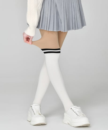 300デニール裏起毛UVカットダブルラインツートーンタイツ (滑り止め付/ニーハイ/ハイソックス/2colors)