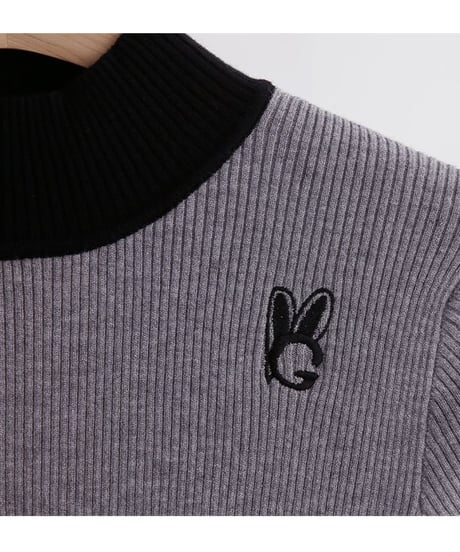 バイカラーGロゴモックネックニットプルオーバー (3colors)
