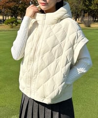 フード付きキルティング中綿半袖ブルゾン (2colors)