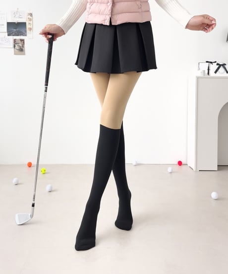 300デニール裏起毛UVカットツートーンタイツ (ニーハイ/ハイソックス/2colors)