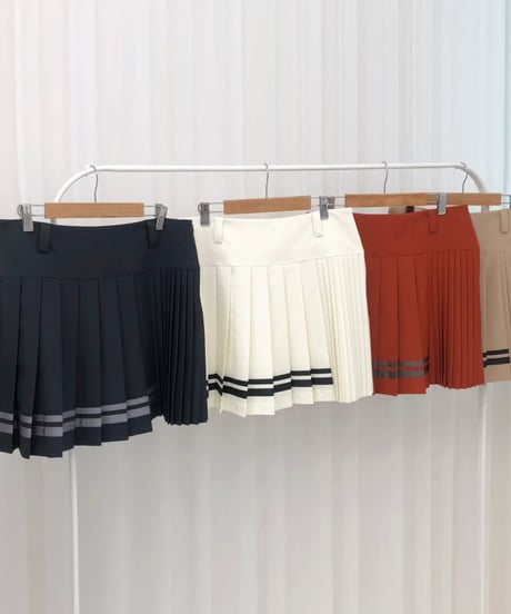 ダブルラインデュアルプリーツスカート (大きいサイズあり/4colors)