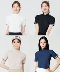 袖レタリングリブモックネック半袖シャツ (大きいサイズあり/4colors)