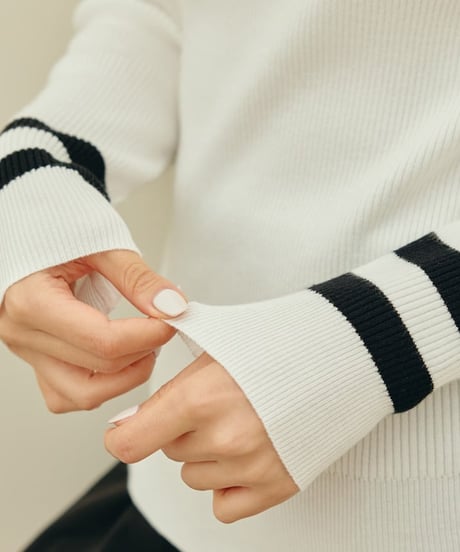 リボン付きGボタンリブニットトップス (2colors)