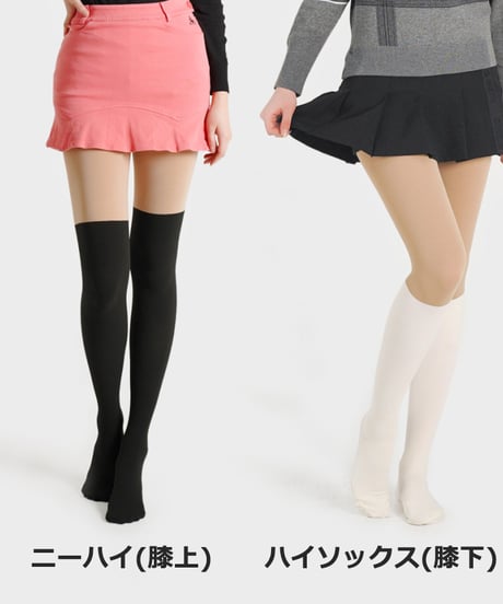 300デニール裏起毛UVカットツートーンタイツ (ニーハイ/ハイソックス/2colors)