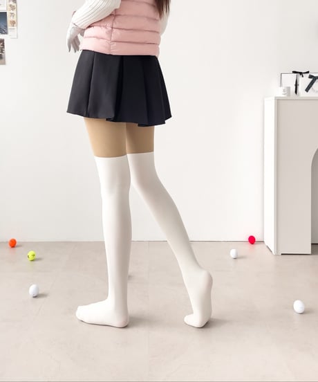 300デニール裏起毛UVカットツートーンタイツ (ニーハイ/ハイソックス/2colors)