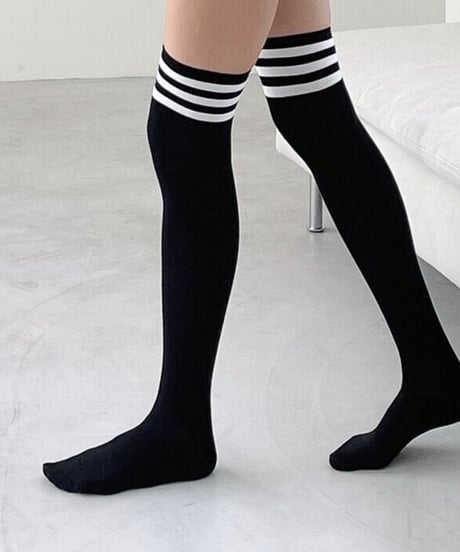 トリプルラインモノトーンソックス (ニーハイ/ハイソックス/3colors)