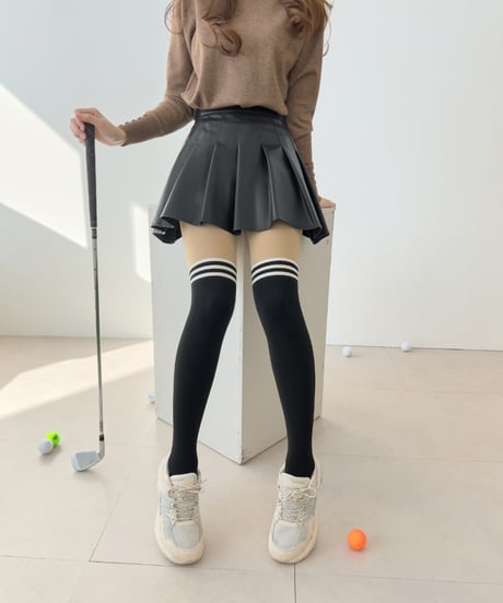 300デニール裏起毛UVカットダブルラインツートーンタイツ (滑り止め付/ニーハイ/ハイソックス/2colors)