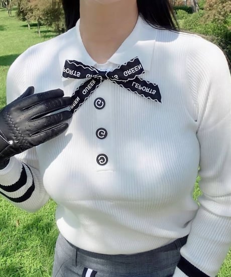 リボン付きGボタンリブニットトップス (2colors)