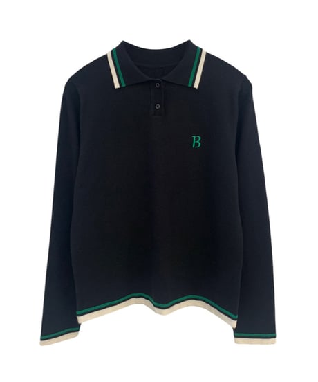 クラシックストライプカラーロングスリーブニットポロシャツ (2colors)