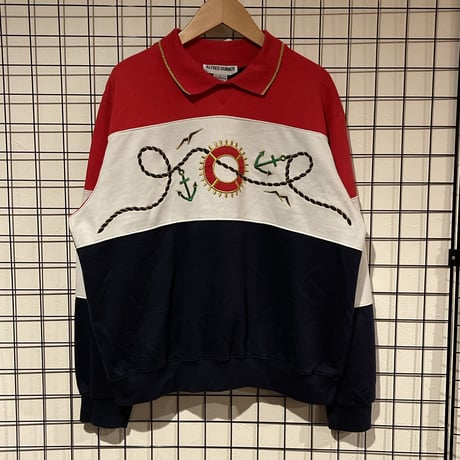 ALFRED DUNNER アルフレッドダナー　マリン柄　ワッペン刺繍　襟付きスウェットシャツ　A947