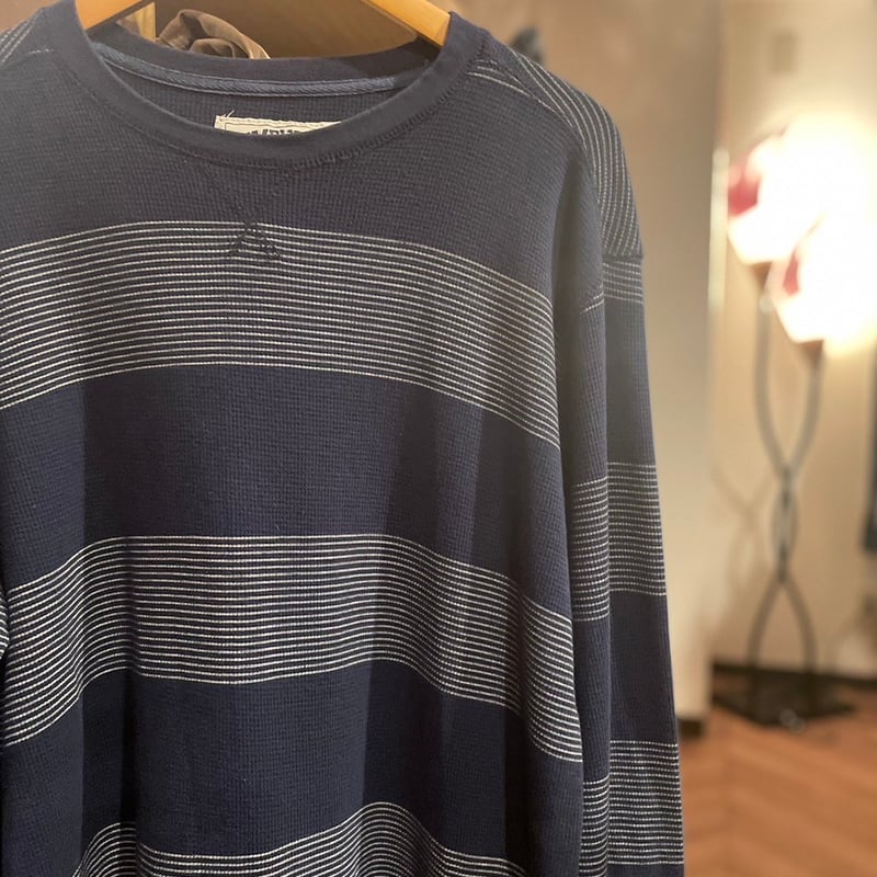 COMPANY81 ワンポイント刺繍ロゴ ボーダー柄 サーマル ロングスリーブT