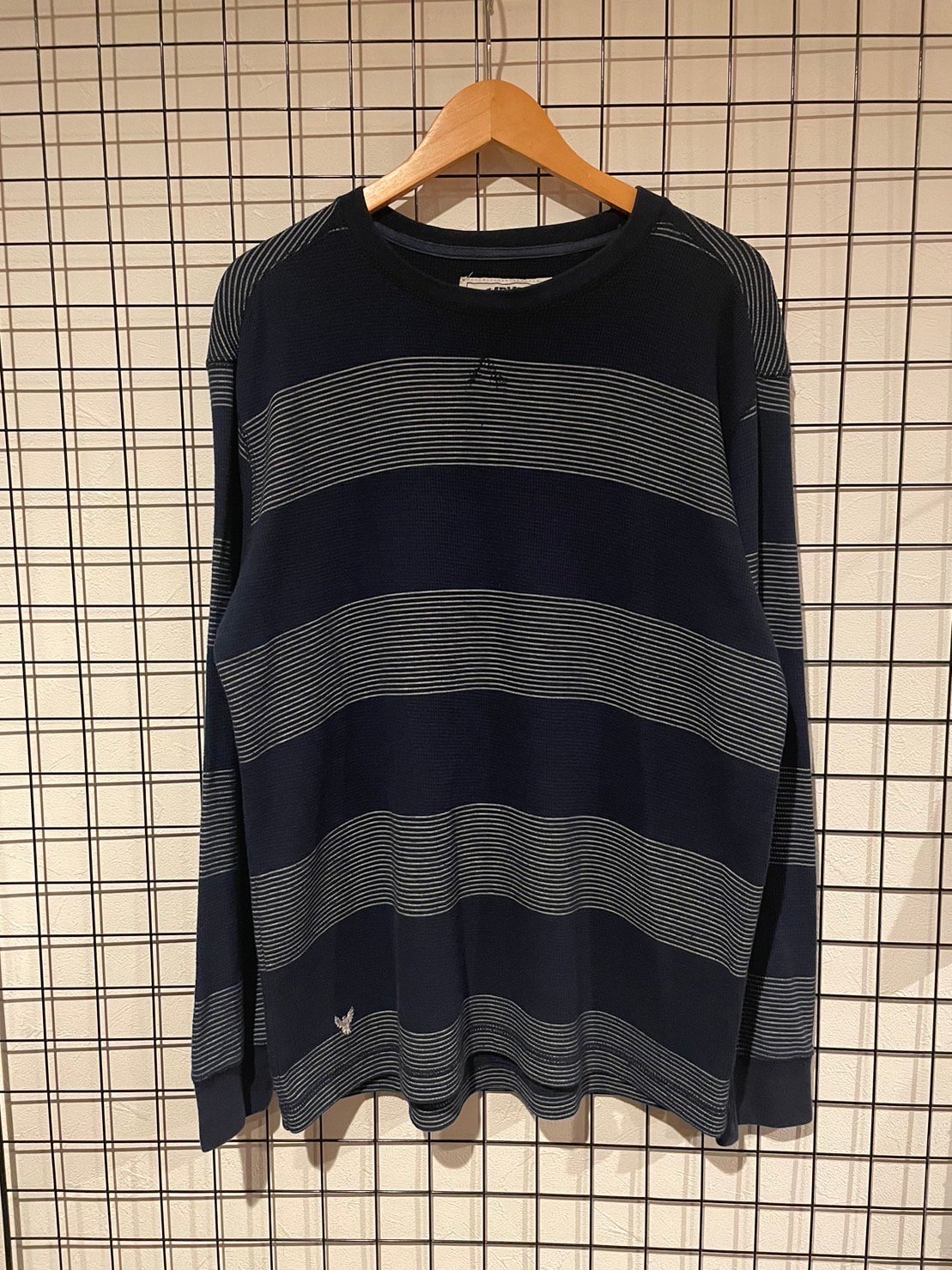 COMPANY81 ワンポイント刺繍ロゴ ボーダー柄 サーマル ロングスリーブT