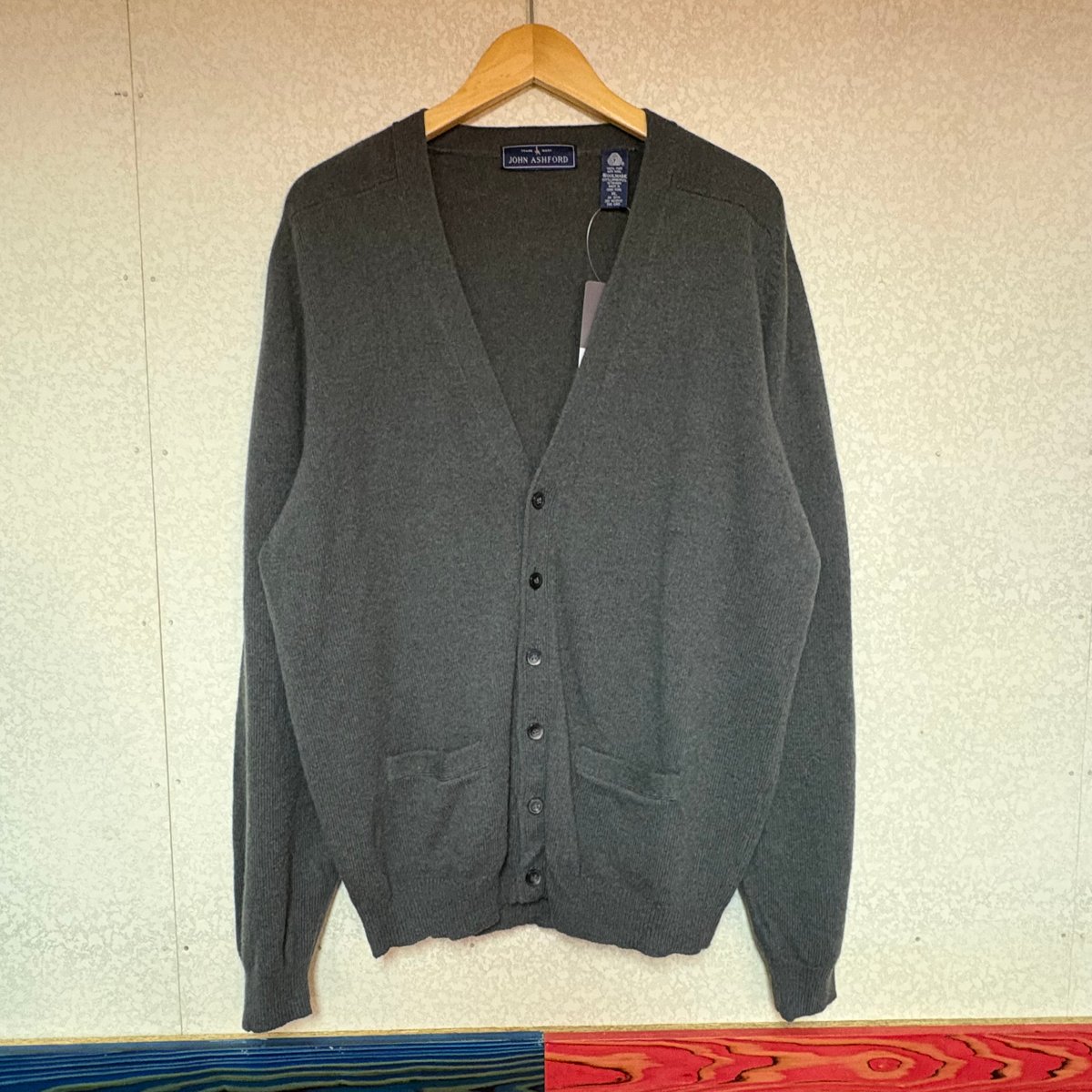 80s 90s John Ashford イタリア製 アクリルカーディガン L 90s JOHN ASHFORD ラムウール ダブルポケット カーディガン ソリッド