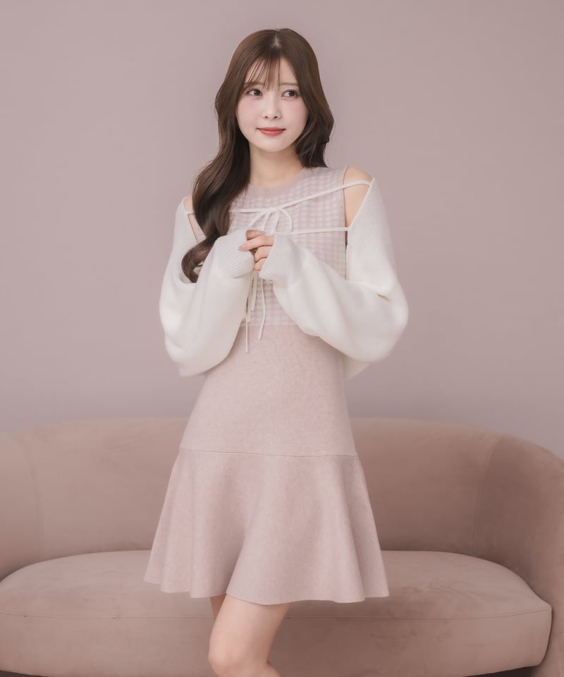 千鳥柄ミニニットワンピカーデセット | DOLCELICHE（ドルチェリーチェ）