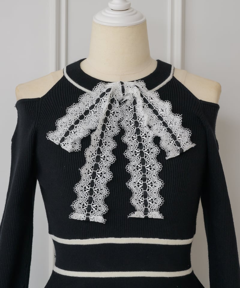 レースリボンミニニットワンピース【2月中旬頃お届け予定