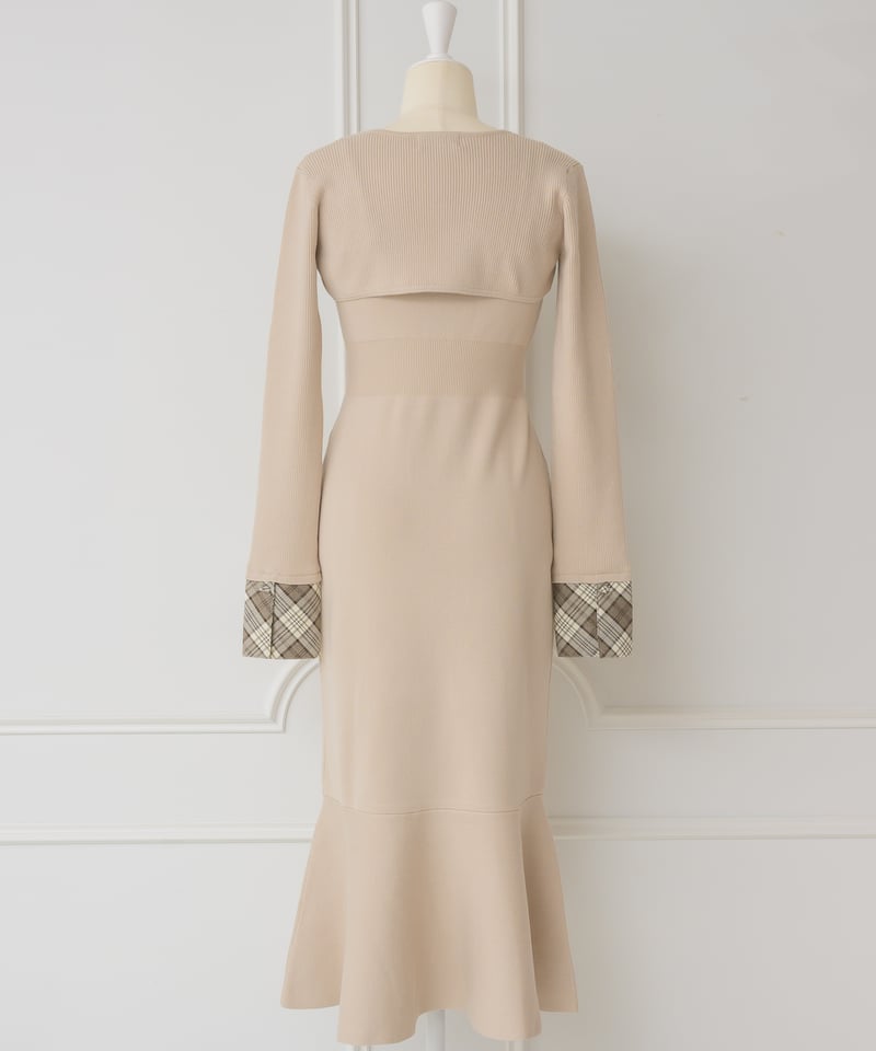 Diagram チェック柄リボン付きロングドレス ボレロ付きチェックリボンニットワンピース | DOLCELICHE（ドルチェ