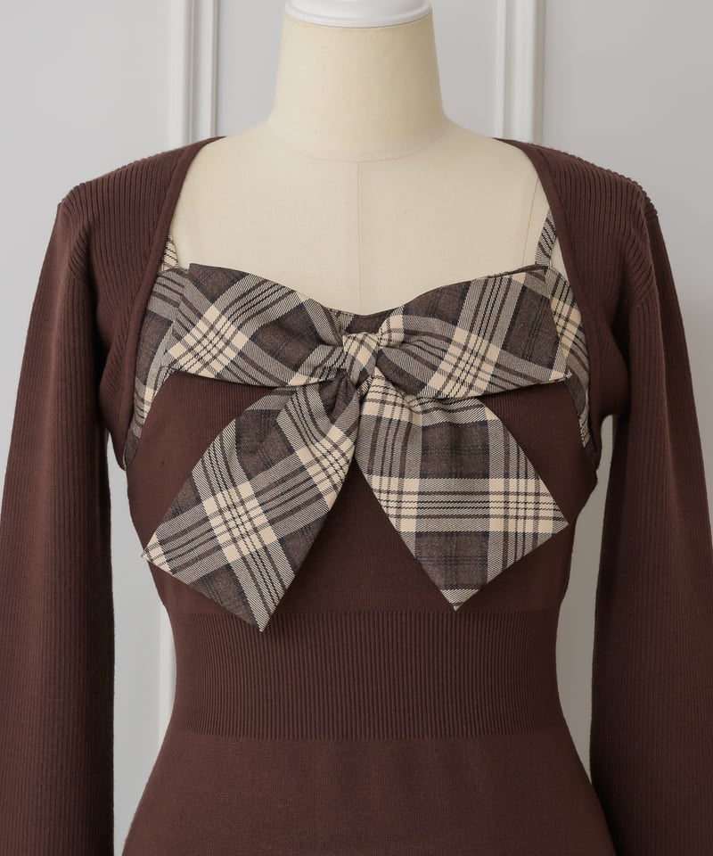 ボレロ付きチェックリボンニットワンピース | DOLCELICHE（ドルチェ