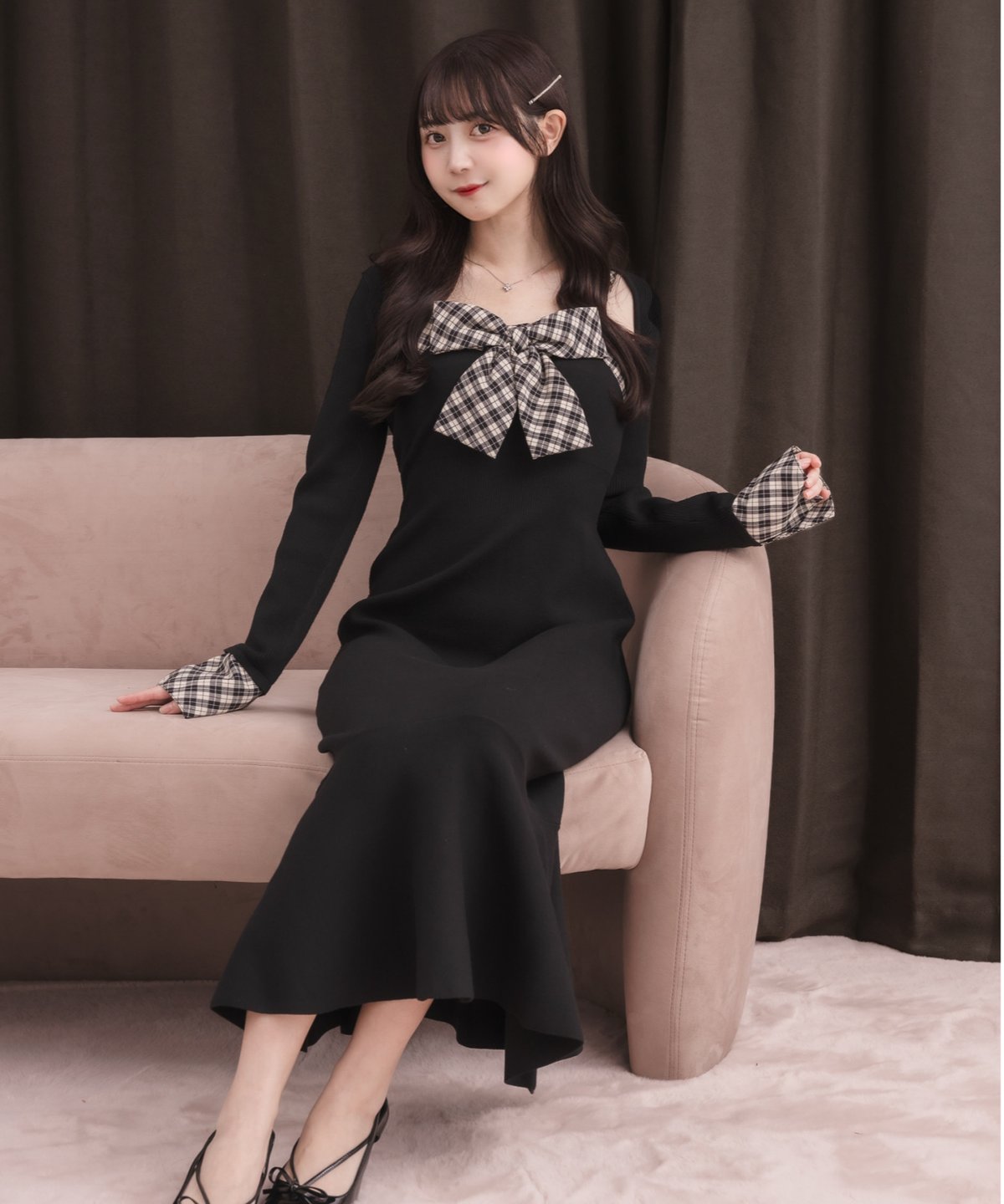 ボレロ付きチェックリボンニットワンピース | DOLCELICHE（ドルチェ