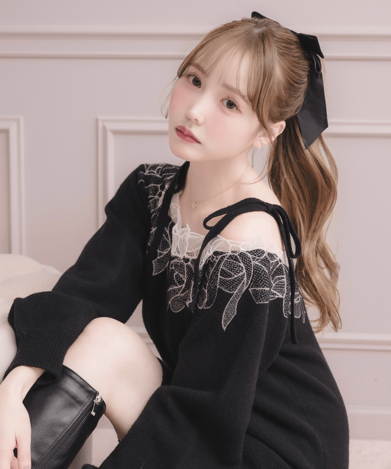 ❤︎試着のみ❤︎maison de Dolce. リーニュニット リボン刺繍ミニニットワンピース | DOLCELICHE（ドルチェリーチェ）