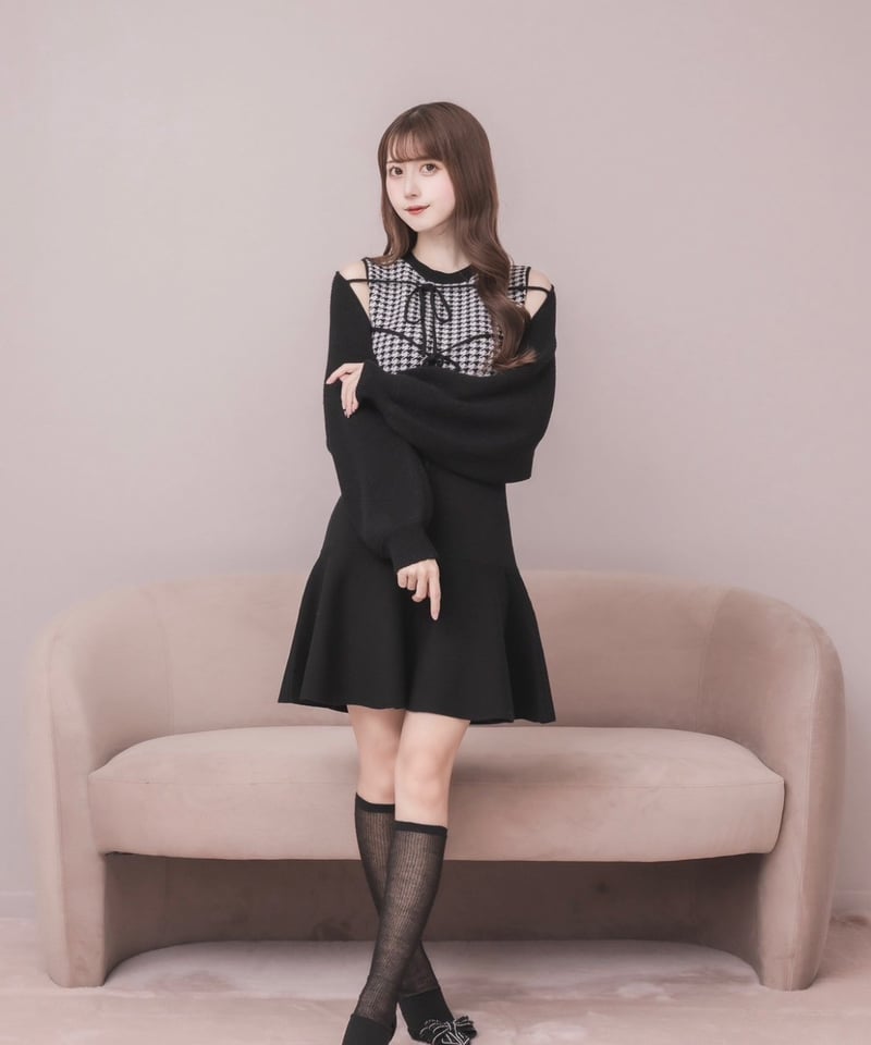千鳥柄ミニニットワンピカーデセット | DOLCELICHE（ドルチェ