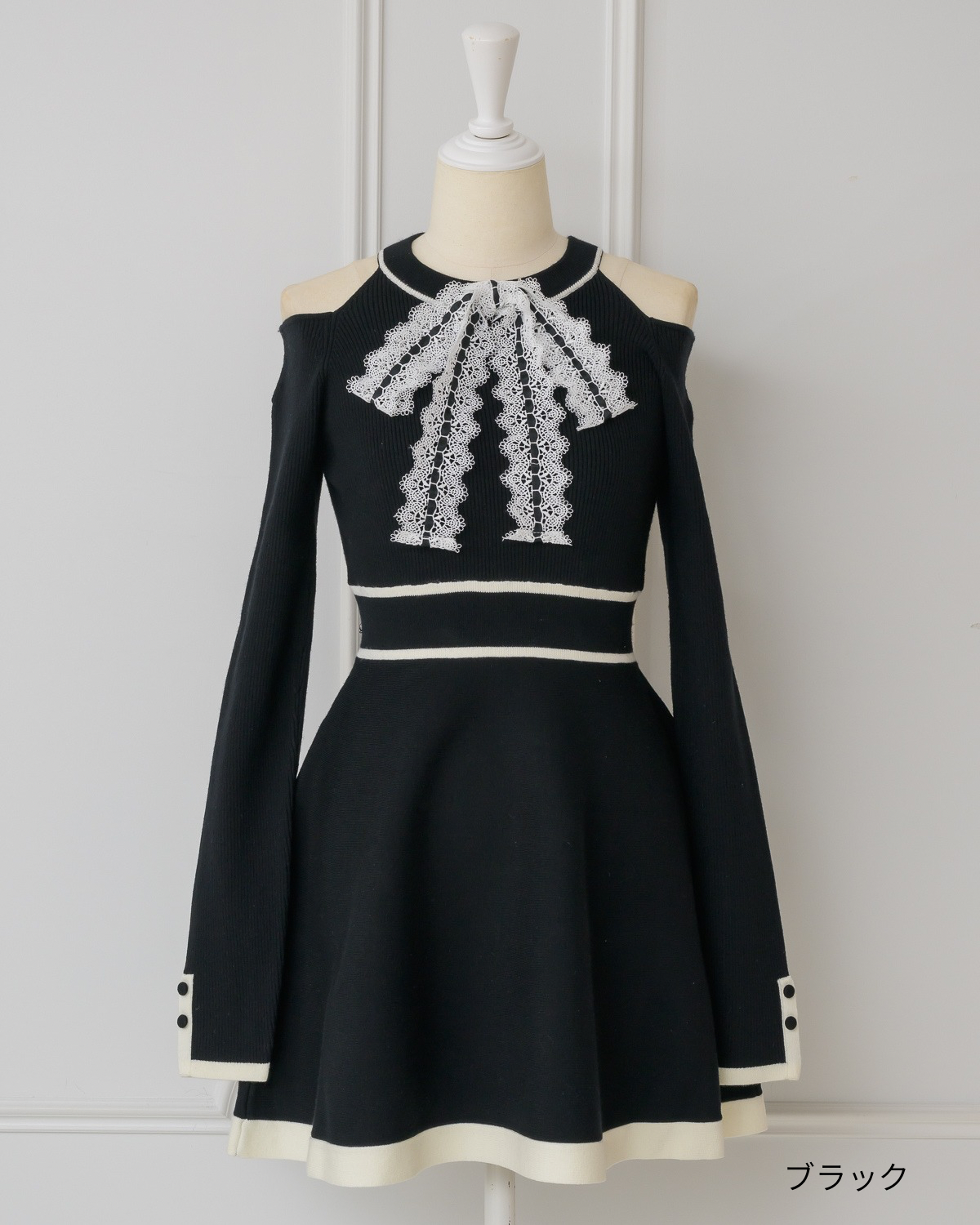 レースリボンミニニットワンピース【2月中旬頃お届け予定