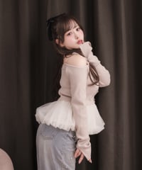 バルーンチュールニットトップス