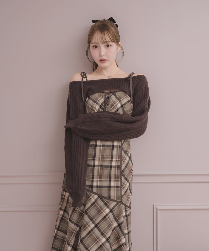 ニットトップス×チェックワンピースセット | DOLCELICHE（ドルチェ