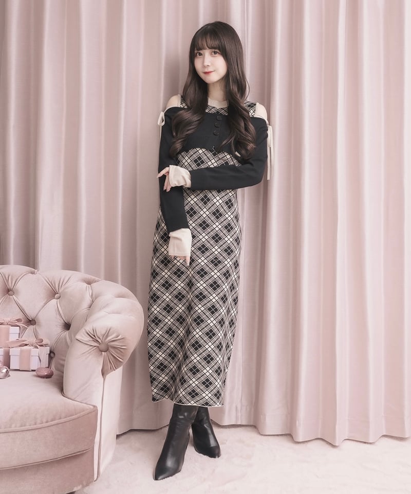トップス付きチェックニットワンピース | DOLCELICHE（ドルチェリーチェ）