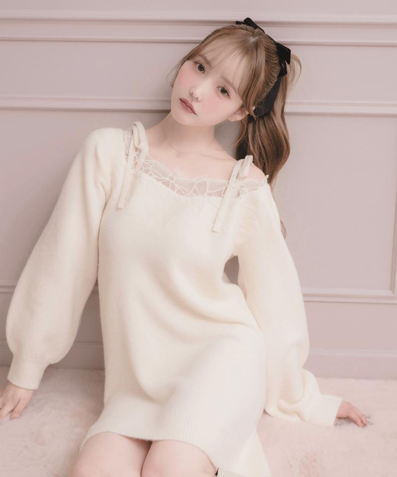 新品:grace conchinentalリボン刺繍ワンピース　 36サイズ リボン刺繍ミニニットワンピース | DOLCELICHE（ドルチェリーチェ）