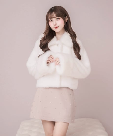 ビジューボタン付きファーショートコート