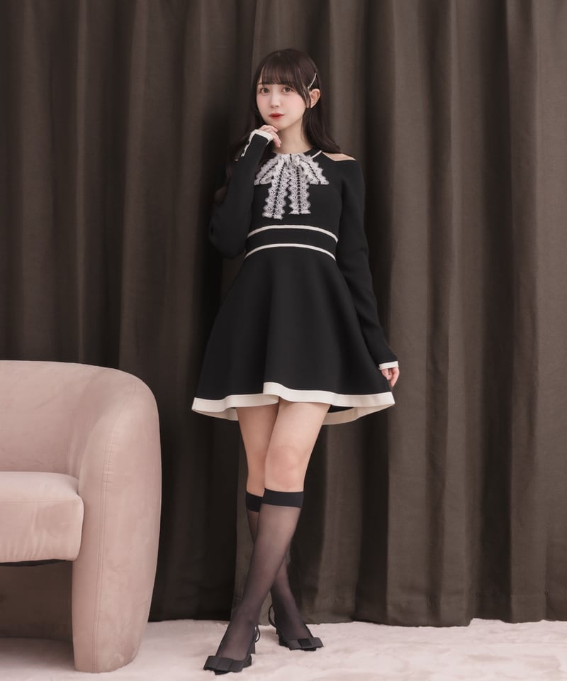 レースリボンミニニットワンピース【2月中旬頃お届け予定