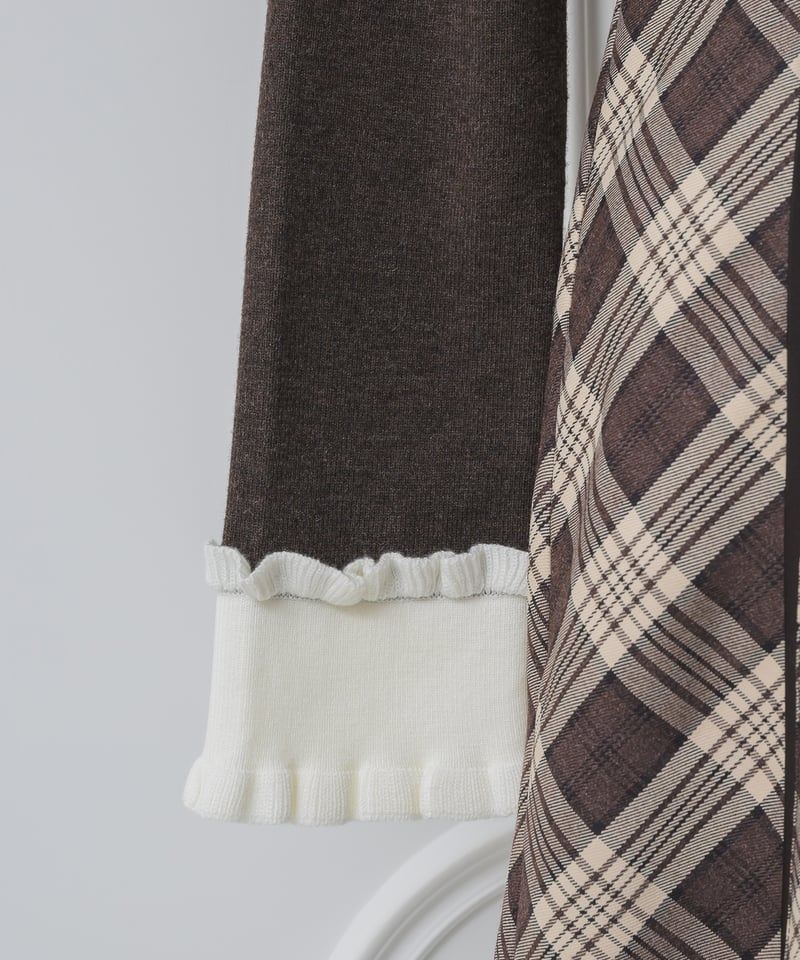 フリルカラーニット×チェックミニワンピースセット | DOLCELICHE