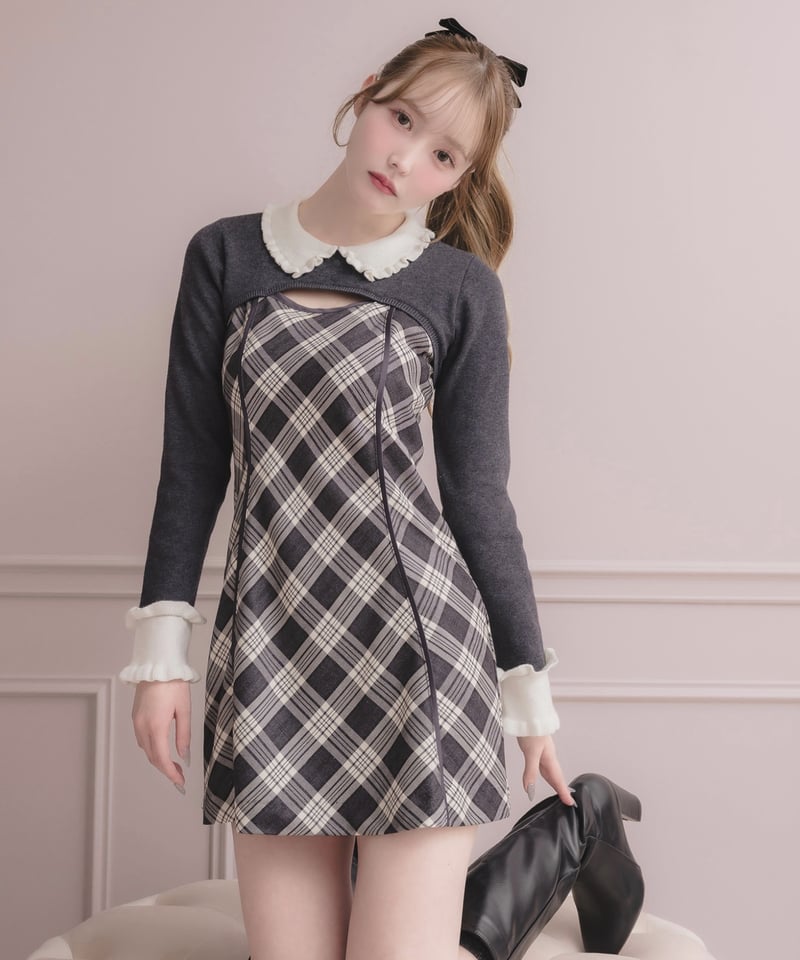 ドルチェリーチェ ニットトップス×チェックワンピースセット ニットトップス×チェックワンピースセット | DOLCELICHE（ドルチェ