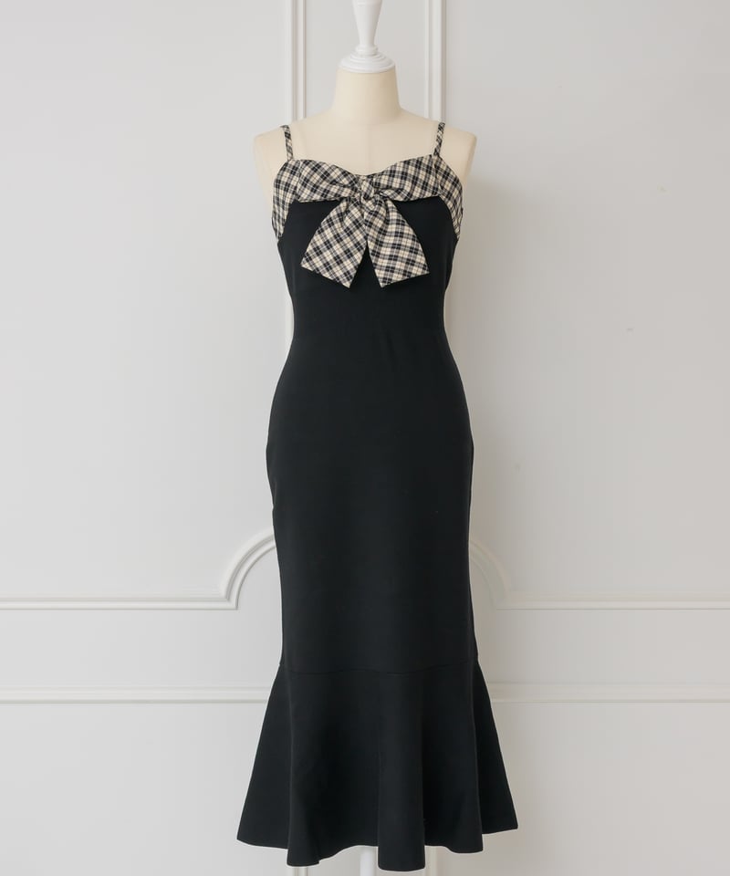 Diagram チェック柄リボン付きロングドレス ボレロ付きチェックリボンニットワンピース | DOLCELICHE（ドルチェ