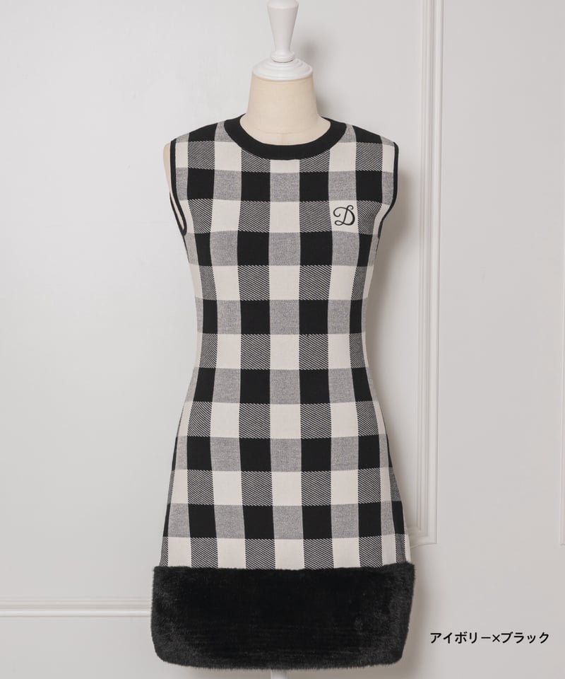 DOLCELICHE ドルチェリーチェ ワンピース ファーチェックミニニットワンピース | DOLCELICHE（ドルチェ