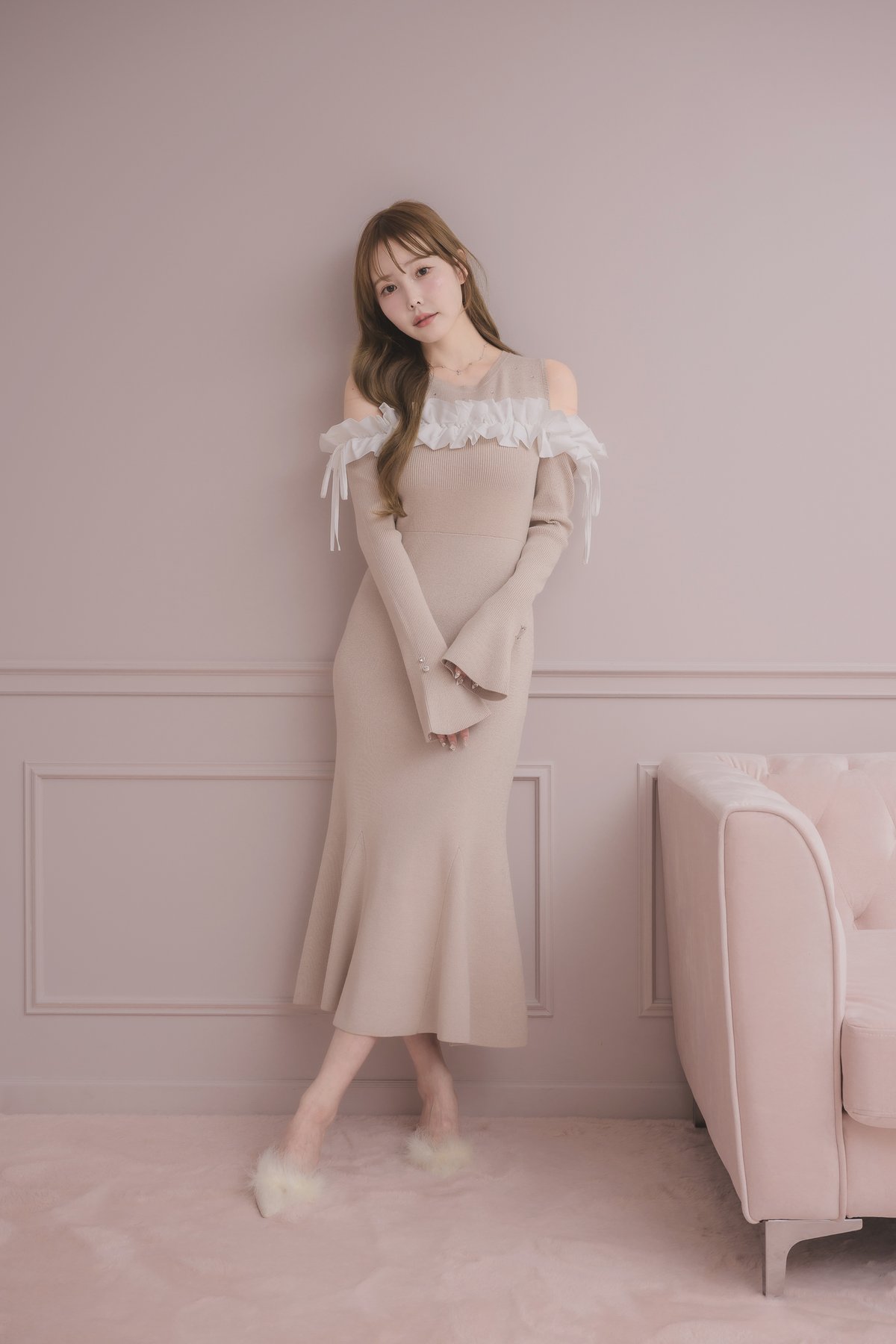 sheller シェリエ バイカラーニットワンピース バイカラーフリルニットワンピース | DOLCELICHE（ドルチェリーチェ）