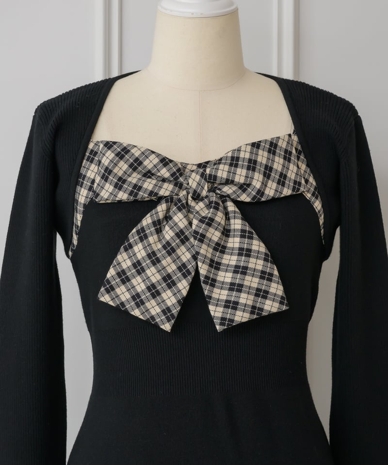 ボレロ付きチェックリボンニットワンピース | DOLCELICHE（ドルチェ