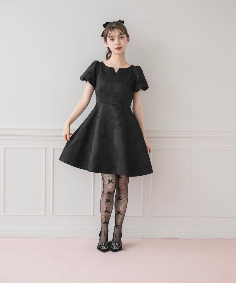 トリートユアセルフ ジャガード ミニワンピース ブラック リボンジャガードミニワンピース | DOLCELICHE（ドルチェリーチェ）