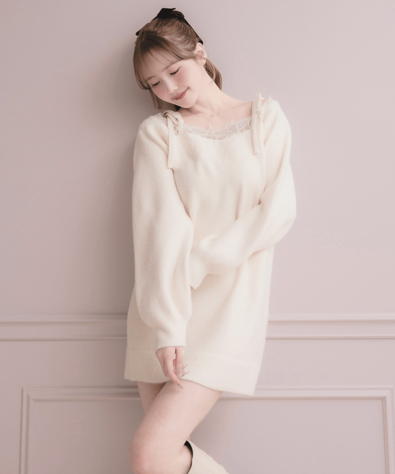 リボン刺繍ミニニットワンピース | DOLCELICHE（ドルチェリーチェ）