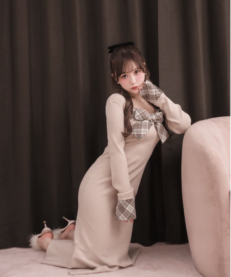 ボレロ付きチェックリボンニットワンピース | DOLCELICHE（ドルチェ