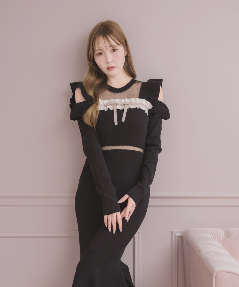 DOLCELICHE ドルチェリーチェ ワンピース ドットチュールフリルロング